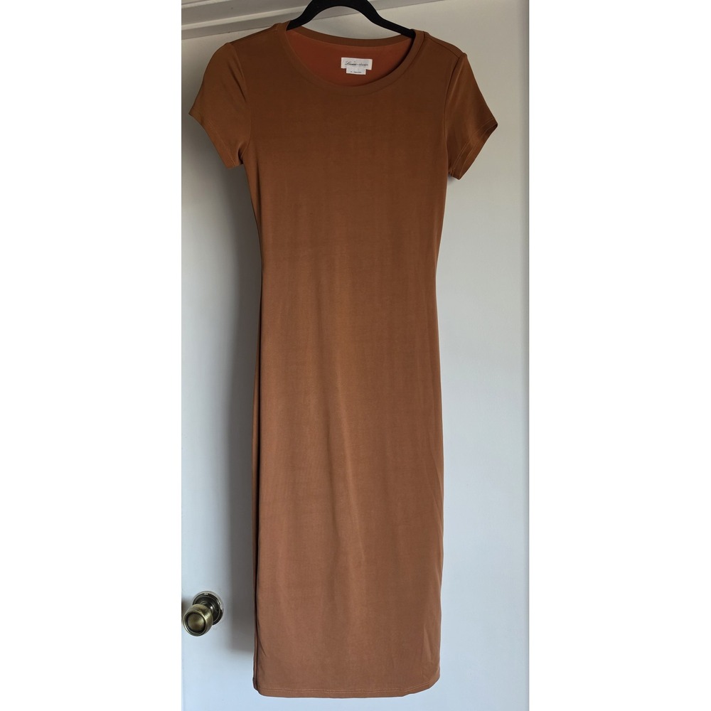 Lovers + Friends Mini Dress XS Brown Solid Casual Round Neck Short Sleeve Shift
